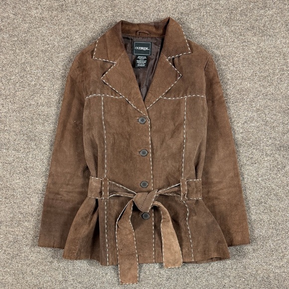 Outbrook Jackets & Blazers - Outbrook Brown Suede Leather Belted Jacket Women’s Medium Contrast Stitching Y2K